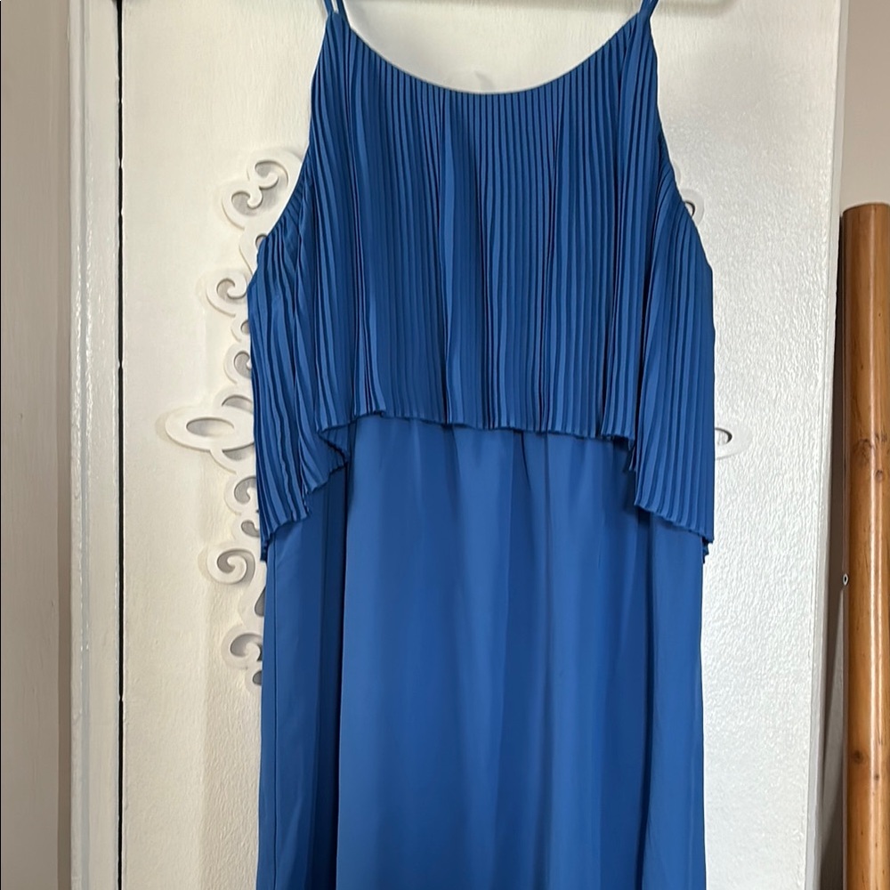 Blue Pleated Sleeveless Dress
